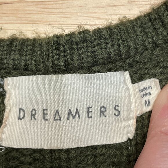 Dreamers Womens Forest Nature Chunky Cable Knit Sweater Sz M Olive Cardigan Cozy - Picture 13 of 13